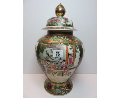 CANTON, lidded 14" vase with gilded finial