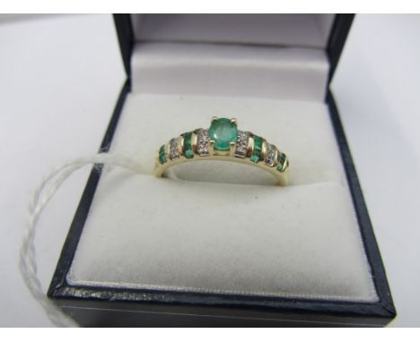 EMERALD & DIAMOND RING, 18ct yellow gold ring set emerald and diamonds, size U