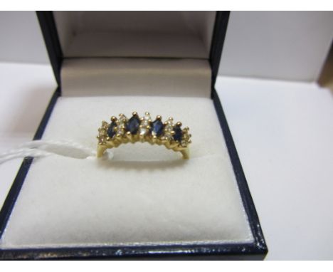 SAPPHIRE & DIAMOND RING, 18ct yellow gold ring set 4 sapphires interspersed by diamonds, ring size M