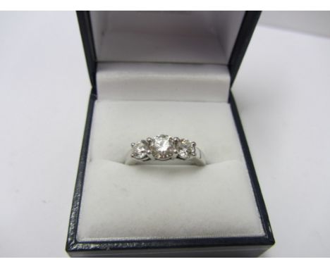 QUALITY DIAMOND 3 STONE RING, brilliant cut 3 stone diamond ring totalling 1.69 carats on a 18ct white gold mount ring size M