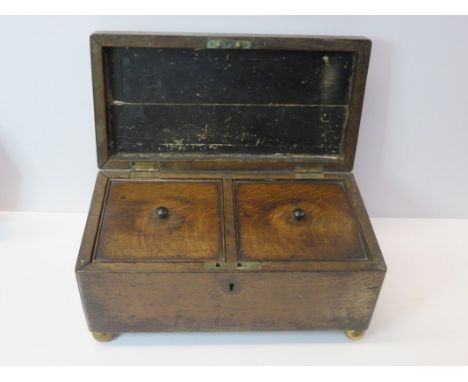 TEA CADDY, provincial oak twin section caddy