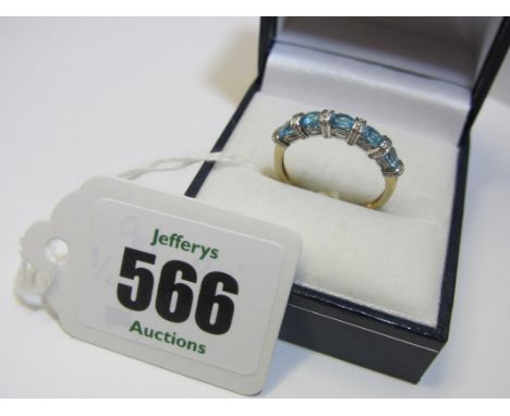 DIAMOND & AQUAMARINE RING, 11 stone diamond and aquamarine ring on 9ct white gold mount, size O