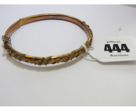 GOLD BANGLE, gold coloured foliate engraved hinged gold bangle 6.7 grams, bangle a/f 