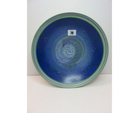 POOLE, studio pottery hand painted "Bird" design blue ground 10" shallow bowl