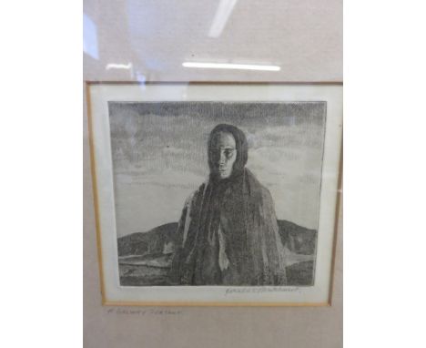 GERALD BROCKHURST, signed etching "A Galway Peasant", 4" x 4"
