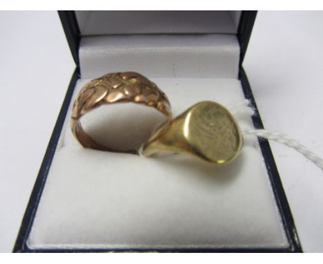 GOLD RINGS, 9ct gold signet ring, size K/L together with 1 other shaped gold ring size N/O, 8 grams