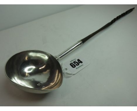 GEORGIAN SILVER PUNCH LADLE, whale bone twist handled HM silver bowl punch ladle, London possible 1734, maker IG