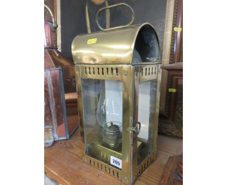 NAVIGATION LANTERN, brass cased triple panelled lantern, 13" height