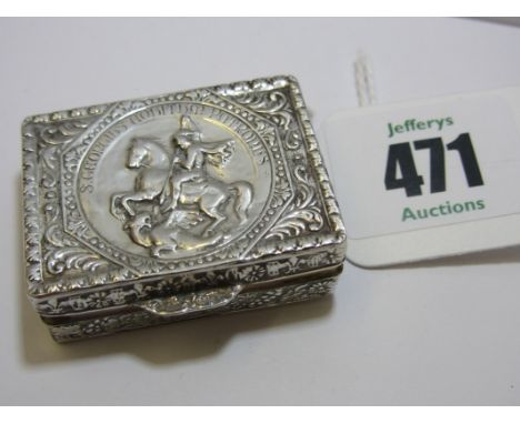 SILVER GILT SNUFF BOX, fine rectangular form silver snuff box decorated George & Dragon to top with silver gilt interior, sta