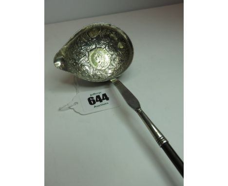 GEORGIAN DESIGN SAUCE LADLE, White bone twist handled sauce ladle inset with 1758 coin