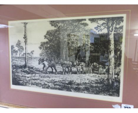 D ROBERTSON, signed etching "The Wagon Team"