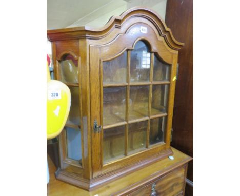 SMALL DISPLAY CABINET, a European styled oak hanging display cabinet with architectural top, 97" height