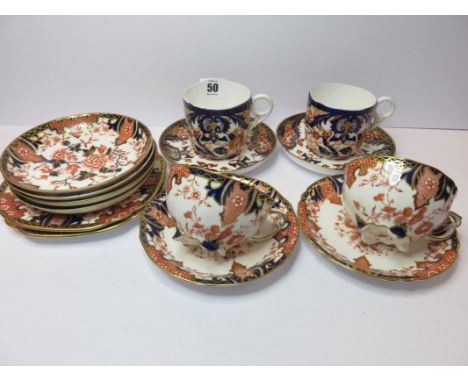 ROYAL CROWN DERBY, part gilded floral tea ware, together with pair of Victorian similar tea cups and saucers