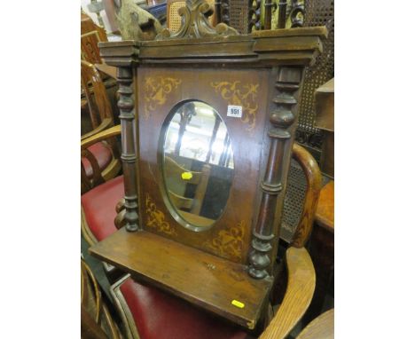 MARQUETRY HALL MIRROR, walnut bracket shelf oval mirror