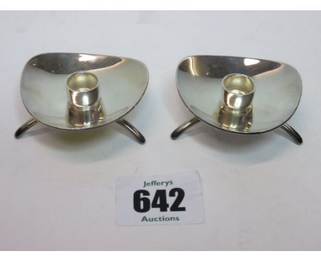 DANISH SILVER CANDLESTICKS, pair of retro design tripod base candlesticks stamped "Cohr Denmark & Atla" 