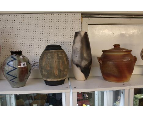 Collection of Studio Pottery inc. Jane Searle stylised Vase, John Leach Pottery lidded jar etc 