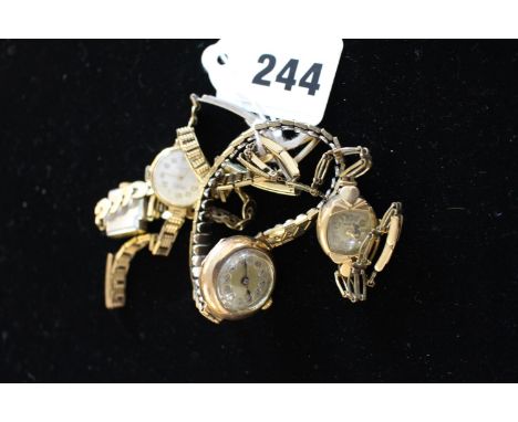 Vintage 9ct Gold Rotary Ladies wristwatch, 2 other 9ct gold cased wristwatches and a Avia 1950s Wristwatch 