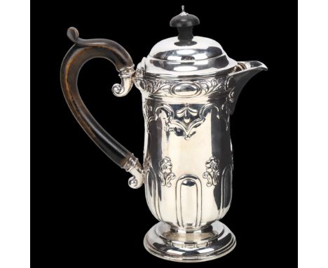 A late Victorian silver pedestal hot water jug, The Alexander Clark Manufacturing Co, Birmingham 1900, cylindrical form with 