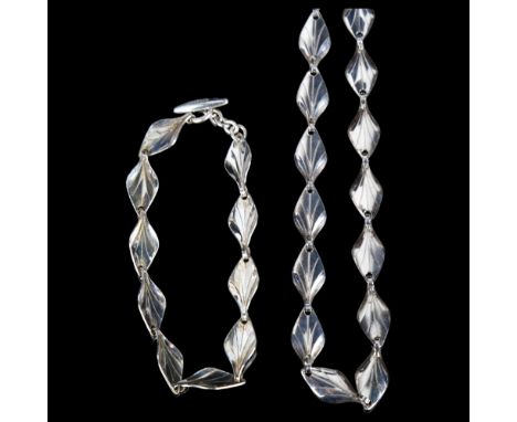 HERMANN SIERSBOL - a Danish modernist sterling silver leaf panel matching necklace and bracelet set, lengths 40cm and 19cm, 2