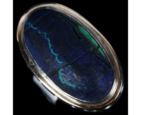 ANDERS HOGBERG - a late 20th century Swedish silver and azurite-malachite dress ring, 1971, setting height 27.6mm, size N, 12
