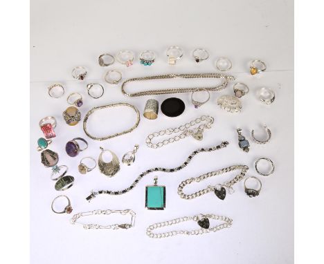 Various silver jewellery, including rings, bracelets, pendants etc, 269.5g grossLot sold as seen unless specific item(s) requ