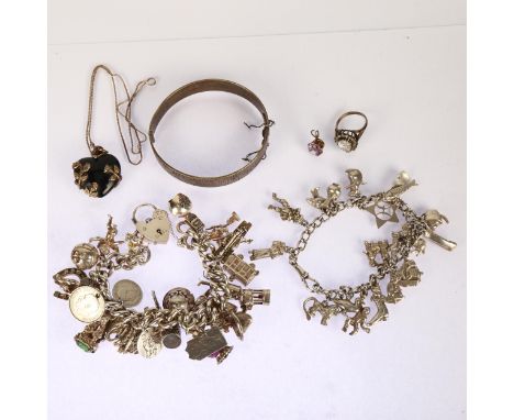 Various silver jewellery, including heavy charm bracelet, hinged bangle etc, 232.7g totalLot sold as seen unless specific ite