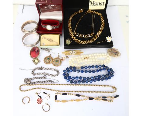 Various costume jewellery, including silver hinged bangle, Monet necklace etcLot sold as seen unless specific item(s) request