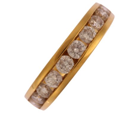 A modern 18ct gold diamond half eternity ring, channel set with modern round brilliant-cut diamonds, total diamond content ap