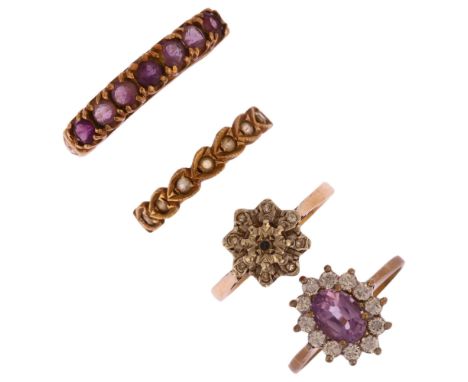4 x 9ct gold stone set rings, sizes J, K x 2, and T, 7.9g total (4)No damage or repair, all stones present, hallmarks slightl