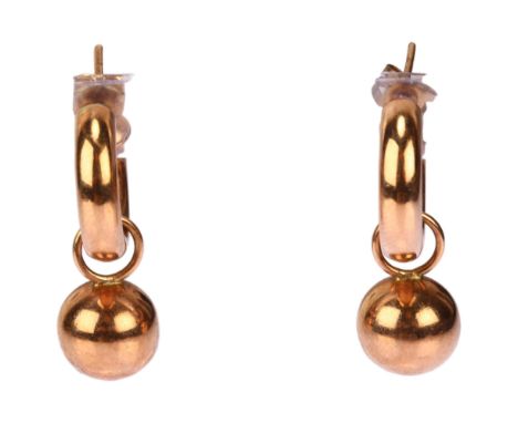 A pair of 9ct rose gold ball and hoop earrings, with stud fittings, earring height 28.7mm, 5.1gNo damage or repair, light sur