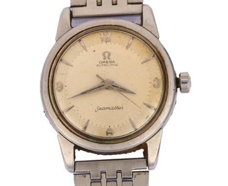 OMEGA - a stainless steel Seamaster automatic wristwatch, circa 1958, silvered dial with quarterly applied Arabic numerals an