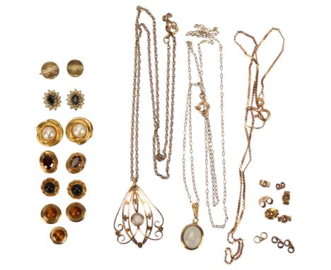 Various gold jewellery, including Edwardian 9ct openwork pendant necklace, stone set earrings, etc, 17.9g grossLot sold as se
