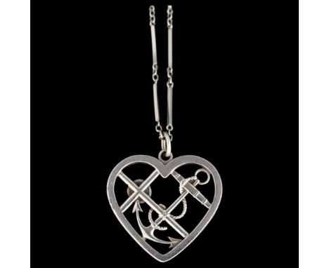 GEORG JENSEN - an Art Deco a Danish sterling silver 'Faith, Hope And Charity' heart pendant necklace, circa 1940s, designed b