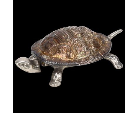 A George V novelty silver tortoise table bell, Grey & Co, Chester 1929, realistically modelled with silver shell and cast-iro