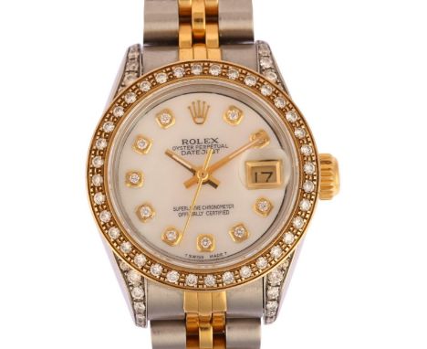 ROLEX - a lady's bi-metal Oyster Perpetual Datejust automatic bracelet watch, ref. 69173, circa 1991, mother-of-pearl dial wi