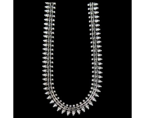 An Indian floral fringe necklace, unmarked silver settings, length 41cm, 36.6gNo damage or repairs, only light surface wear, 