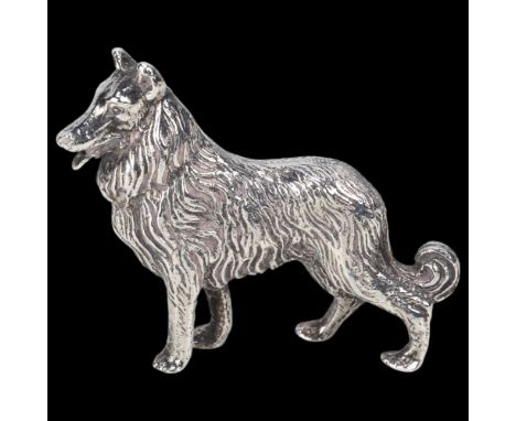 An Elizabeth II cast-silver model Rough Collie dog, Mappin & Webb, London 1973, realistically modelled standing, length 6cm, 