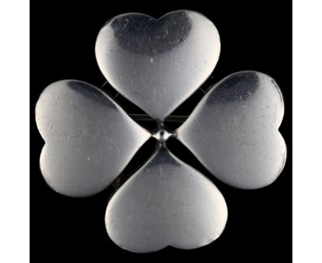 HANS HANSEN - a mid-20th century Danish modernist sterling silver heart 4-leaf clover brooch, designed by Karl Gustav Hansen,