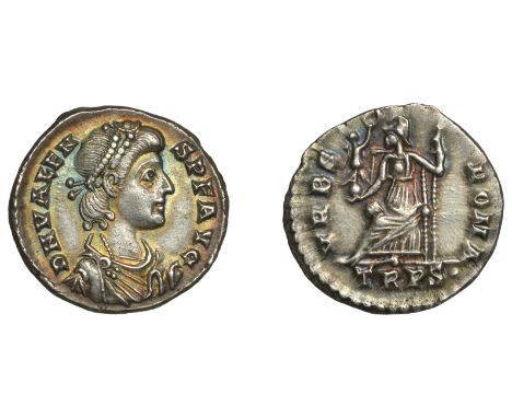 Valens (364-378), Valens, Siliqua, Trier, 367-75, pearl-diademed, draped and cuirassed bust right, d n valens p f avg around,