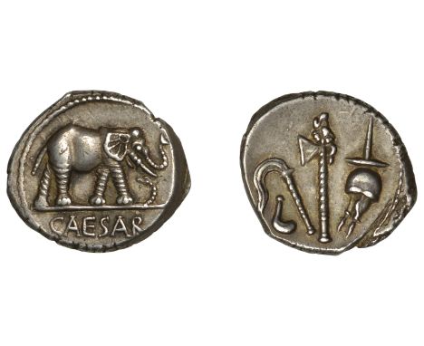 Julius Caesar, Denarius, military mint travelling with Caesar, 49-8, elephant walking right, trampling on dragon before, caes