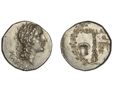 MACEDONIA (as a Roman Province), Tetradrachm, stuck by the quaestor Æsillas, c. 95-70, head of Alexander the Great right, μακ