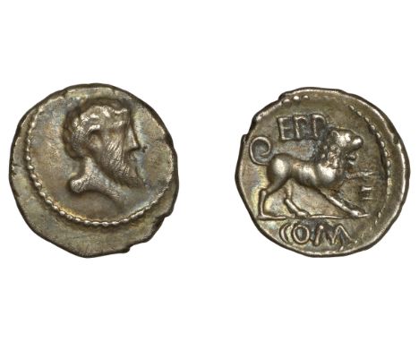 British Iron Age, ATREBATES and REGNI, Eppillus, silver Unit, bearded head right, rev. lion right, epp above, f in front, com