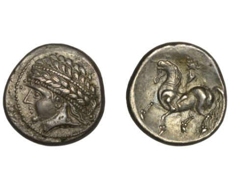 Continental Iron Age, WEST NORICUM, silver Tetradrachm, c. 150 BC, Kugelreiter type, wreathed and diademed male head left, re