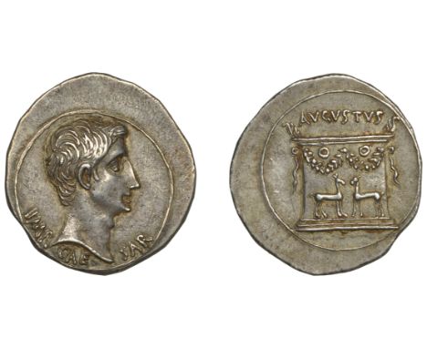 Augustus (27 BC-AD 14), Octavian, Tetradrachm, Epehsus [Ionia], 24-20 BC, bare head right, imp caesar, rev. altar of Diana de