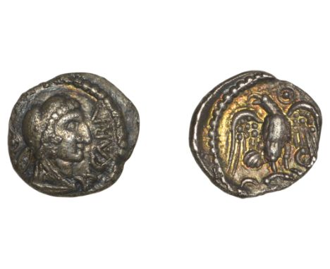 British Iron Age, ATREBATES and REGNI, Caratacus (AD 40-51), silver Unit, head of Hercules right wearing lion-skin, cara befo