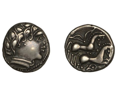 Continental Iron Age, NORTHWEST GAUL, Carnutes, silver Drachm, 1st Century BC, male head right, hair in large locks and weari