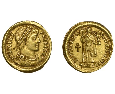 Valens (364-378), Valens, Solidus, Antioch, 364-7, pearl-diademed, draped and cuirassed bust right, d n valens per f avg arou