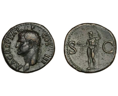Agrippa (d. 12 BC), Agrippa, As, restitution issue under Gaius, 37-41, head of Agrippa left, wearing rostral crown, m agrippa