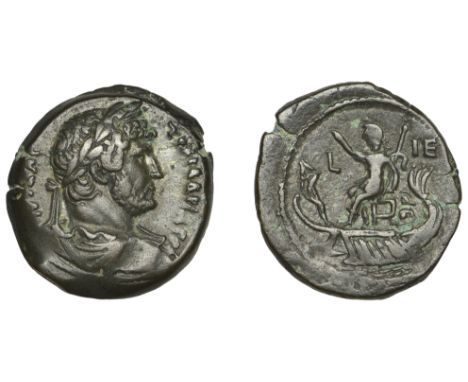 Hadrian (117-138), Hadrian, Æ Diobol, Alexandria [Egypt], yr 15 [130-1], laureate draped and cuirassed bust right, seen from 