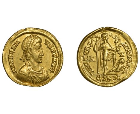 Arcadius (383-408), Arcadius, Solidus, Ravenna, 402-6, pearl-diademed, draped and cuirassed bust right, d n arcadivs p f avg 